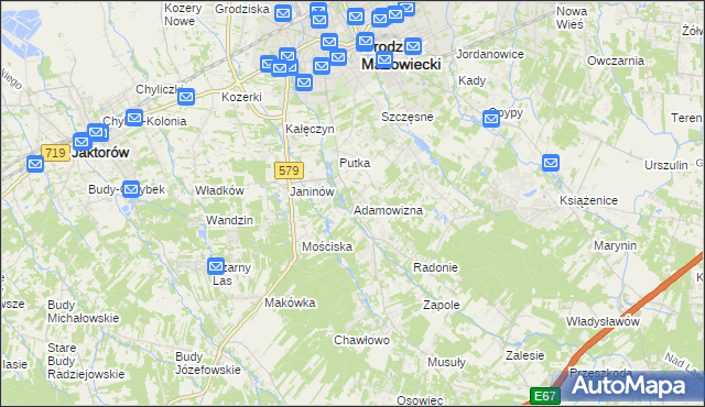 mapa Adamowizna gmina Grodzisk Mazowiecki, Adamowizna gmina Grodzisk Mazowiecki na mapie Targeo