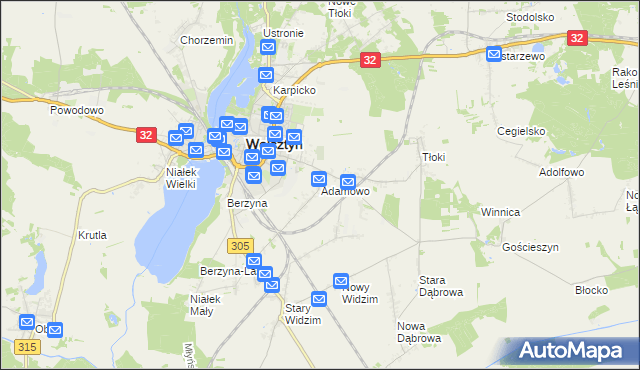 mapa Adamowo gmina Wolsztyn, Adamowo gmina Wolsztyn na mapie Targeo