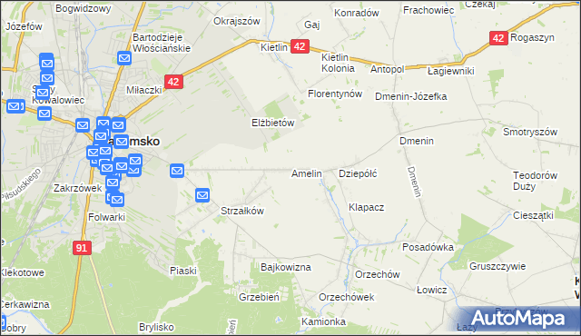 mapa Amelin gmina Radomsko, Amelin gmina Radomsko na mapie Targeo