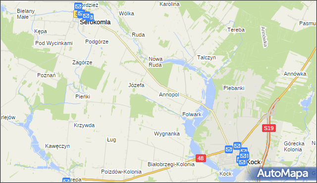 mapa Annopol gmina Kock, Annopol gmina Kock na mapie Targeo
