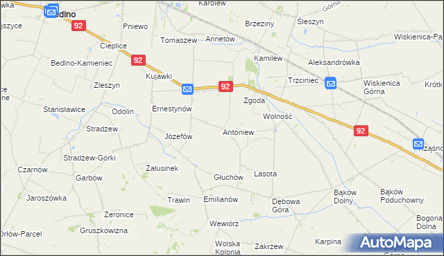 mapa Antoniew gmina Bedlno, Antoniew gmina Bedlno na mapie Targeo