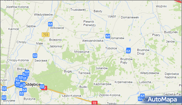 mapa Antoniew gmina Dalików, Antoniew gmina Dalików na mapie Targeo