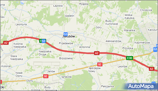 mapa Antonina gmina Jakubów, Antonina gmina Jakubów na mapie Targeo