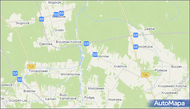 mapa Antoniów gmina Opoczno, Antoniów gmina Opoczno na mapie Targeo