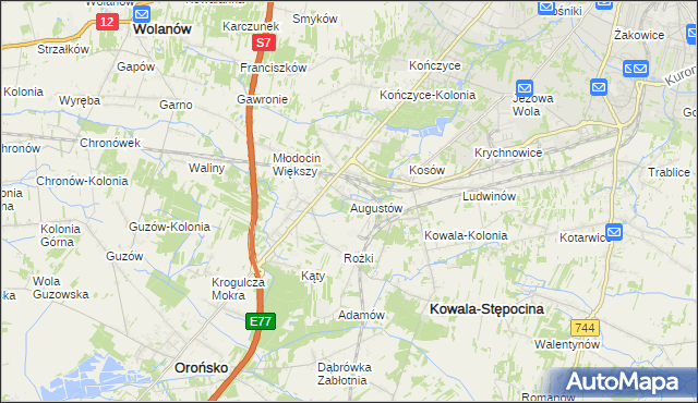 mapa Augustów gmina Kowala, Augustów gmina Kowala na mapie Targeo