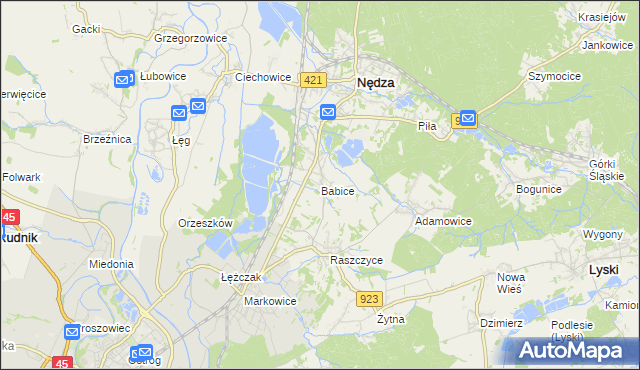 mapa Babice gmina Nędza, Babice gmina Nędza na mapie Targeo