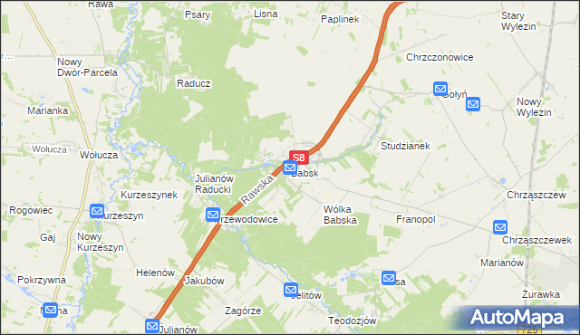 mapa Babsk gmina Biała Rawska, Babsk gmina Biała Rawska na mapie Targeo