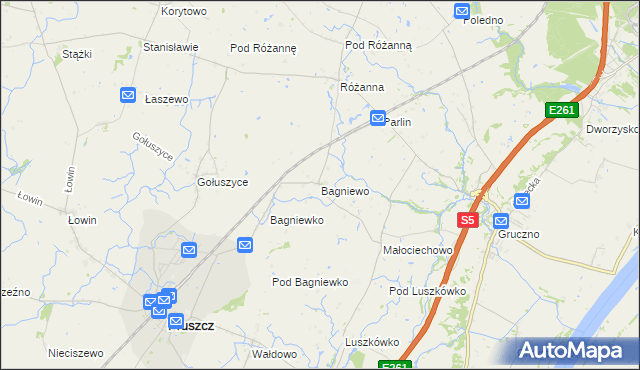 mapa Bagniewo gmina Pruszcz, Bagniewo gmina Pruszcz na mapie Targeo