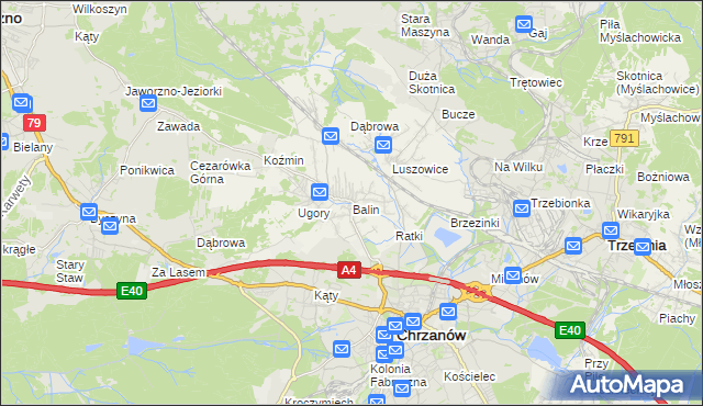 mapa Balin gmina Chrzanów, Balin gmina Chrzanów na mapie Targeo