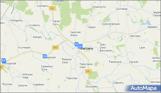 mapa Barciany, Barciany na mapie Targeo