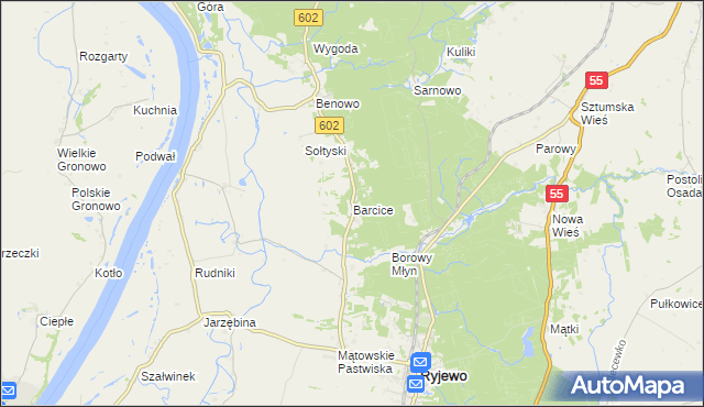 mapa Barcice gmina Ryjewo, Barcice gmina Ryjewo na mapie Targeo