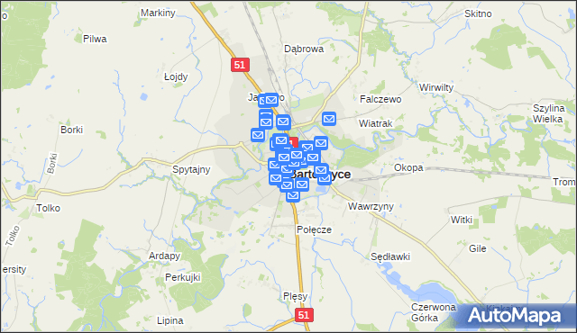 mapa Bartoszyce, Bartoszyce na mapie Targeo