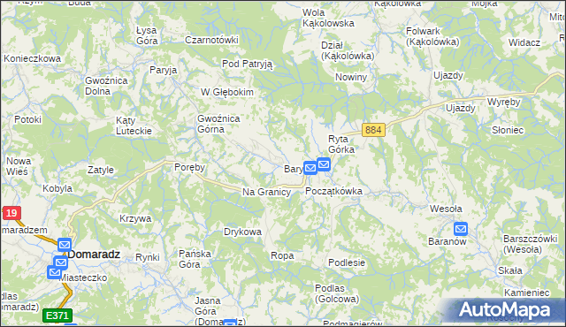 mapa Barycz gmina Domaradz, Barycz gmina Domaradz na mapie Targeo