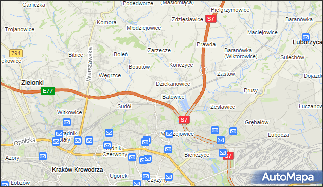 mapa Batowice, Batowice na mapie Targeo