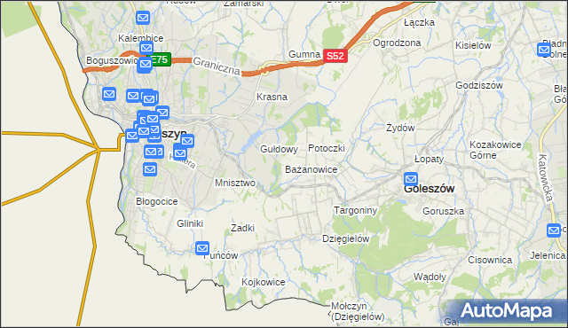 mapa Bażanowice, Bażanowice na mapie Targeo