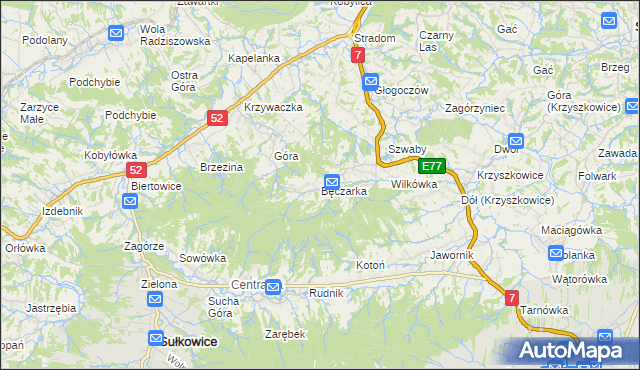 mapa Bęczarka, Bęczarka na mapie Targeo