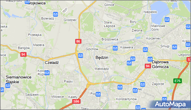 mapa Będzin, Będzin na mapie Targeo