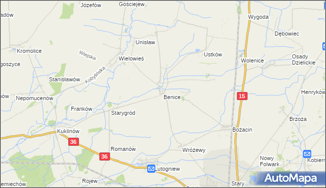 mapa Benice gmina Krotoszyn, Benice gmina Krotoszyn na mapie Targeo