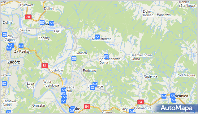 mapa Bezmiechowa Dolna, Bezmiechowa Dolna na mapie Targeo
