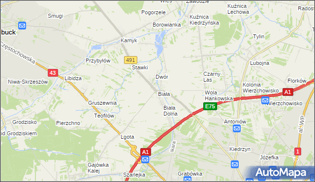 mapa Biała gmina Kłobuck, Biała gmina Kłobuck na mapie Targeo