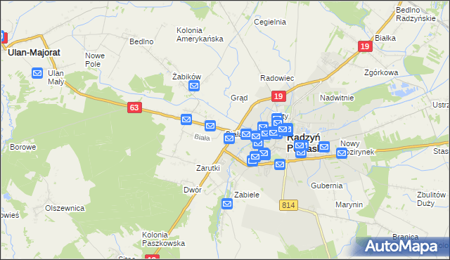 mapa Biała gmina Radzyń Podlaski, Biała gmina Radzyń Podlaski na mapie Targeo