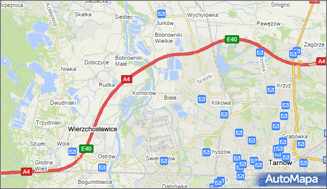 mapa Biała gmina Tarnów, Biała gmina Tarnów na mapie Targeo