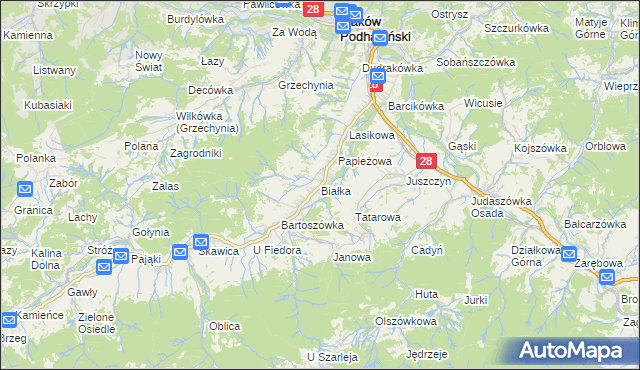 mapa Białka gmina Maków Podhalański, Białka gmina Maków Podhalański na mapie Targeo