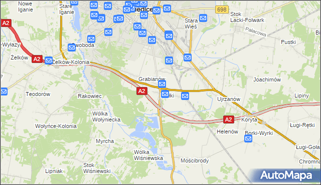 mapa Białki gmina Siedlce, Białki gmina Siedlce na mapie Targeo