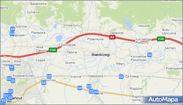 mapa Białobrzegi powiat łańcucki, Białobrzegi powiat łańcucki na mapie Targeo