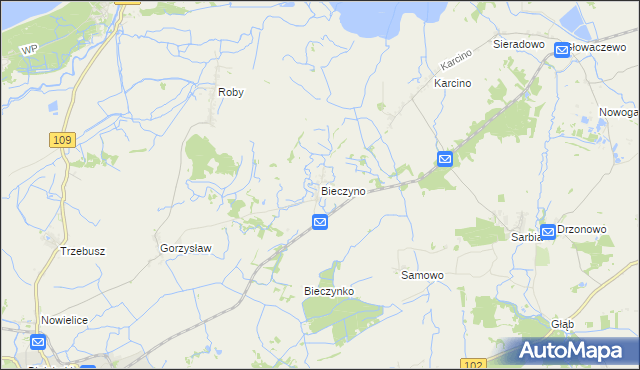 mapa Bieczyno, Bieczyno na mapie Targeo