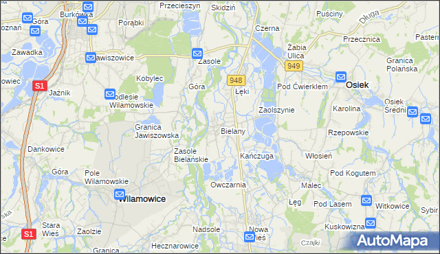 mapa Bielany gmina Kęty, Bielany gmina Kęty na mapie Targeo