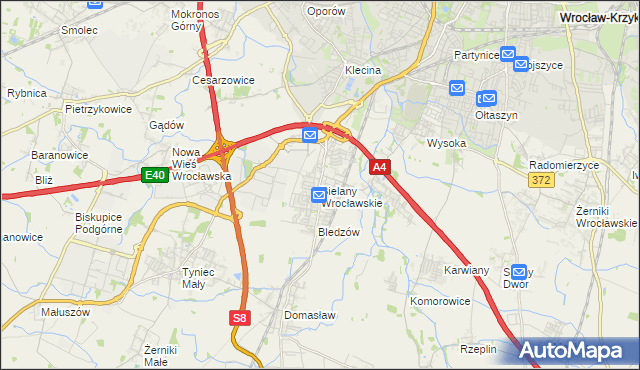 mapa Bielany Wrocławskie, Bielany Wrocławskie na mapie Targeo