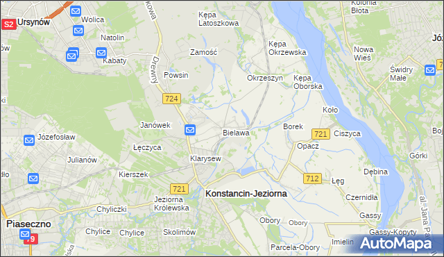 mapa Bielawa gmina Konstancin-Jeziorna, Bielawa gmina Konstancin-Jeziorna na mapie Targeo