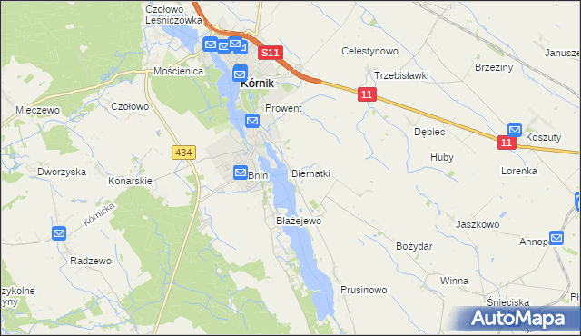 mapa Biernatki gmina Kórnik, Biernatki gmina Kórnik na mapie Targeo