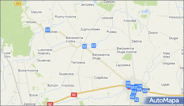 mapa Bierzwienna Długa, Bierzwienna Długa na mapie Targeo