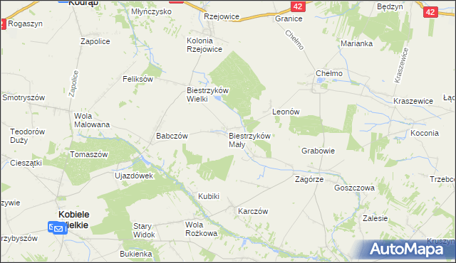 mapa Biestrzyków Mały, Biestrzyków Mały na mapie Targeo