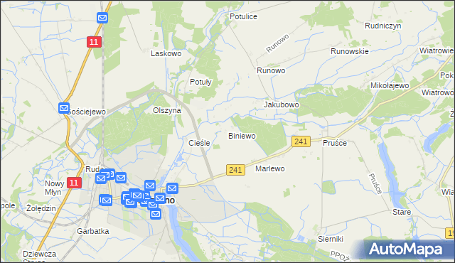 mapa Biniewo, Biniewo na mapie Targeo