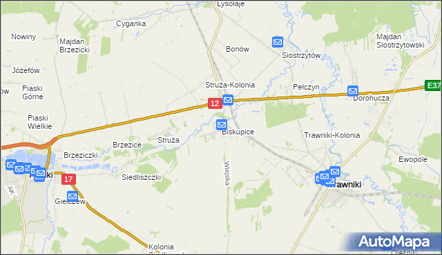 mapa Biskupice gmina Trawniki, Biskupice gmina Trawniki na mapie Targeo