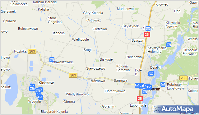 mapa Biskupie gmina Ślesin, Biskupie gmina Ślesin na mapie Targeo