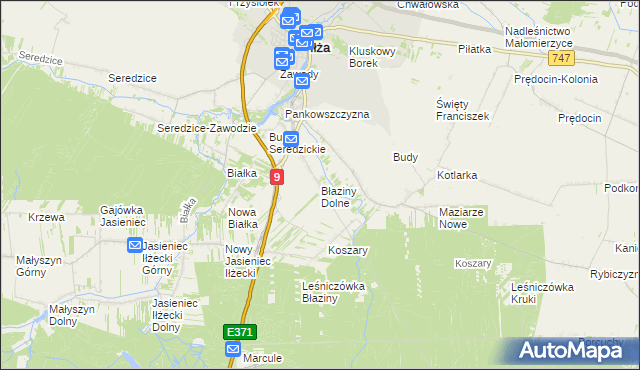 mapa Błaziny Dolne, Błaziny Dolne na mapie Targeo