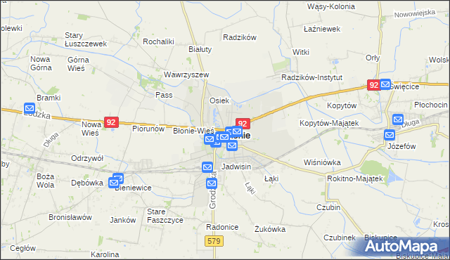 mapa Błonie powiat warszawski zachodni, Błonie powiat warszawski zachodni na mapie Targeo
