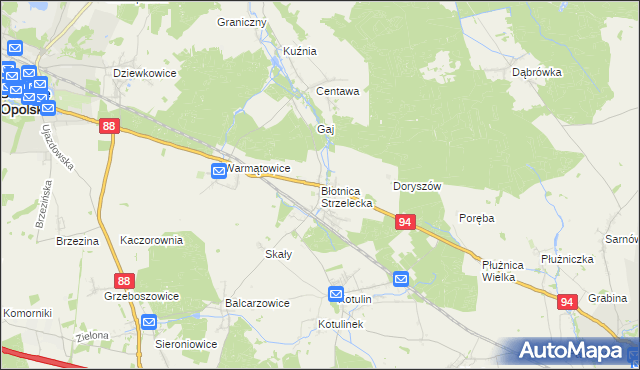 mapa Błotnica Strzelecka, Błotnica Strzelecka na mapie Targeo