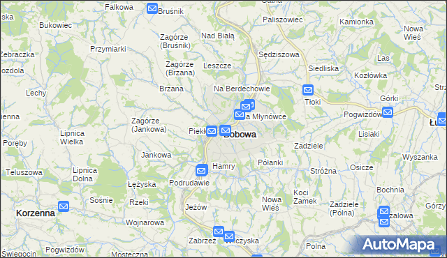 mapa Bobowa powiat gorlicki, Bobowa powiat gorlicki na mapie Targeo