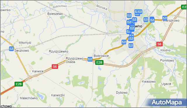 mapa Bobrowice gmina Sławno, Bobrowice gmina Sławno na mapie Targeo