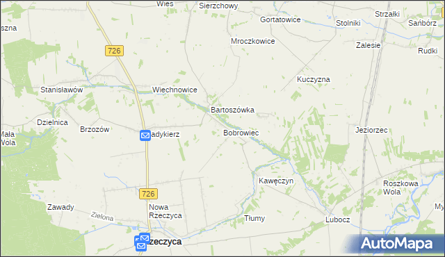mapa Bobrowiec gmina Rzeczyca, Bobrowiec gmina Rzeczyca na mapie Targeo