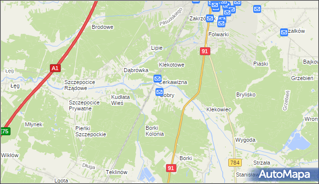 mapa Bobry gmina Radomsko, Bobry gmina Radomsko na mapie Targeo