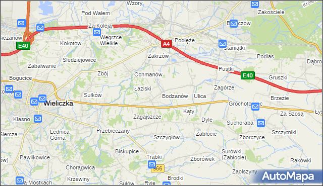 mapa Bodzanów gmina Biskupice, Bodzanów gmina Biskupice na mapie Targeo