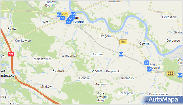 mapa Bodzów gmina Bytom Odrzański, Bodzów gmina Bytom Odrzański na mapie Targeo