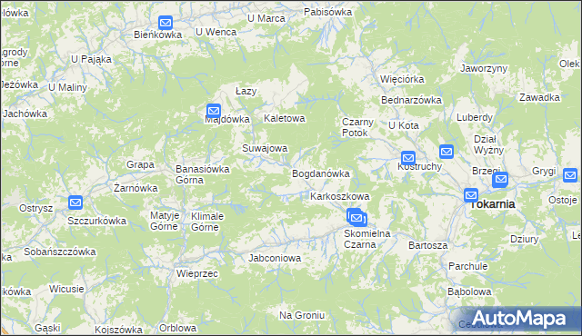 mapa Bogdanówka gmina Tokarnia, Bogdanówka gmina Tokarnia na mapie Targeo