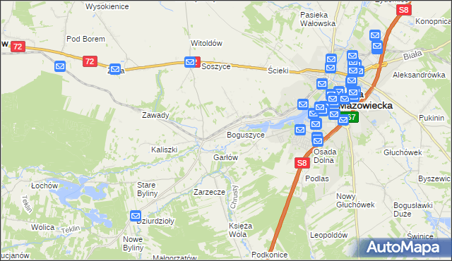 mapa Boguszyce gmina Rawa Mazowiecka, Boguszyce gmina Rawa Mazowiecka na mapie Targeo